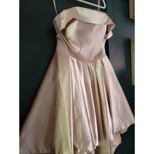 NWT Hebeos Champagne Satin Off-the-Shoulder High-Low Formal Mini Dress Size 8